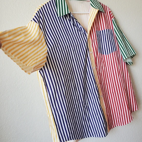 Shein Colorblock Striped Button Down Shirt - Picture 3 of 10